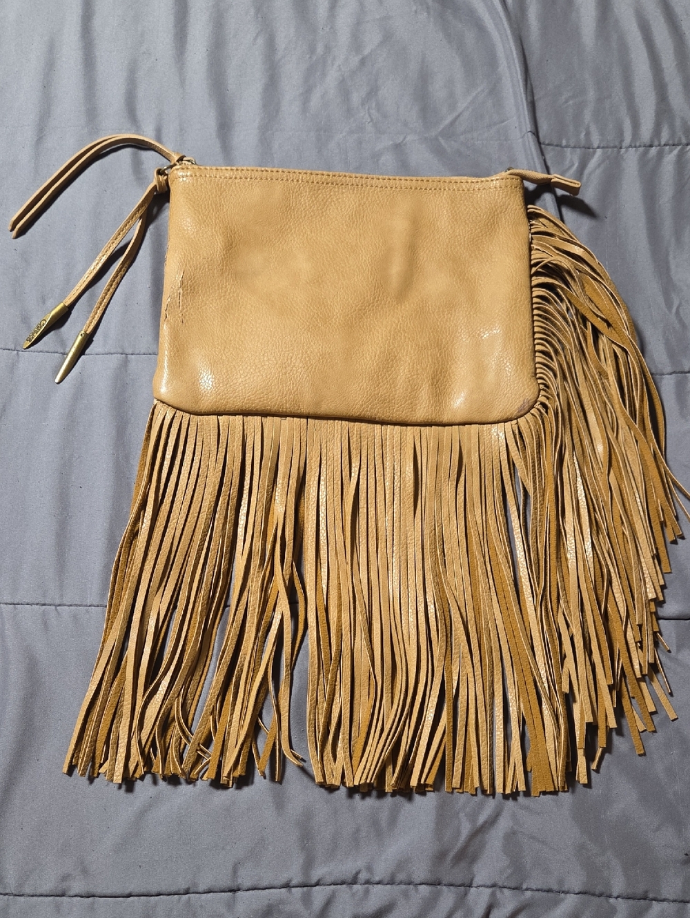 Carlos Santana Tan Fringe Leather Wristlet Clutch